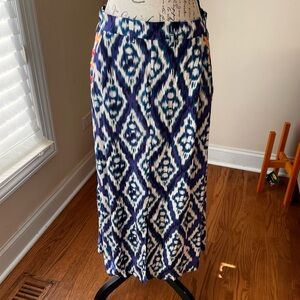 Soft Surrounding Blue Printed Skirt Embroidered Floral Pockets Sz M